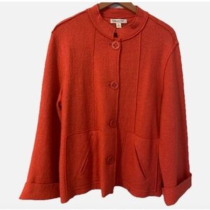 Coldwater Creek Womens Sweater Jacket L Boiled Wool Flare Cardigan Artsy